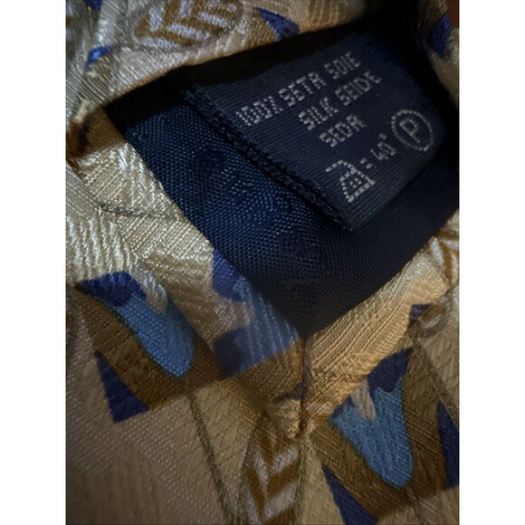 Ermenegildo Zenga Men’s Tie Yellow Blue Ivory Feathers 100% Silk 4” Italian EUC - Picture 7 of 7